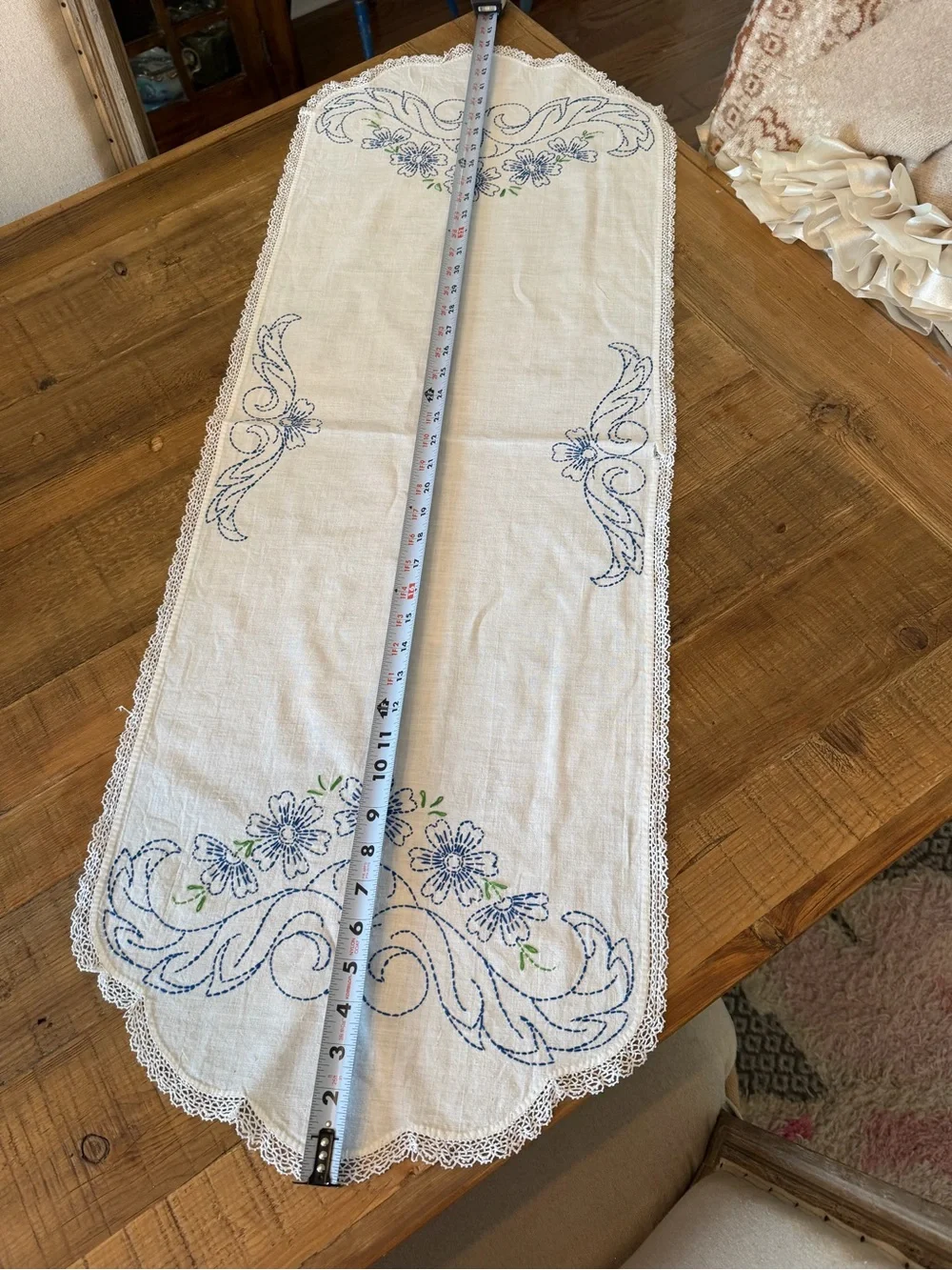 3 Pc Set Vintage Embroidered Table Linens.  Runner | Doily | Table Topper.